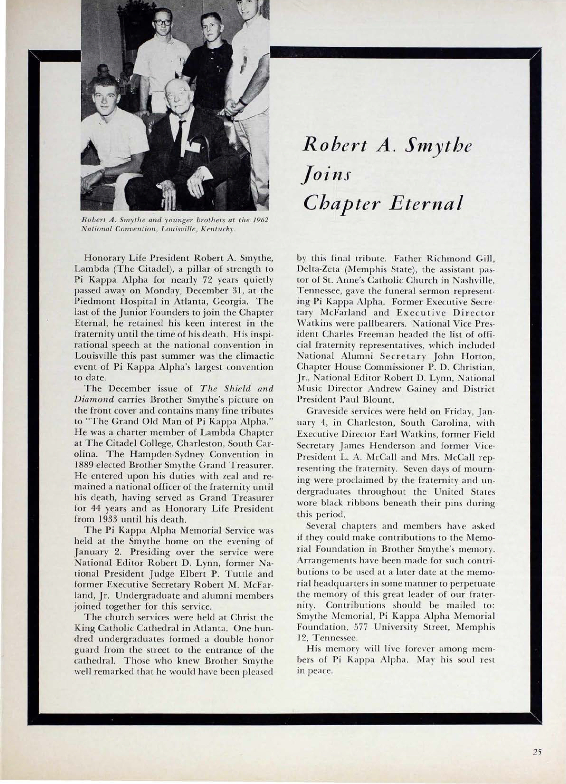 Robert A. Smythe Joins Chapter Eternal